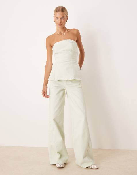 Mango wide leg mid-waist jean co-ord in pastel green - view 1