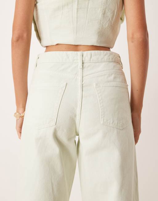 Mango wide leg mid-waist jeans in pastel green - part of a set, 4 of 5