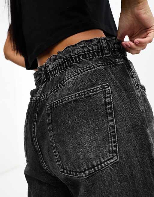 Mango wide leg mom jeans in washed black | ASOS