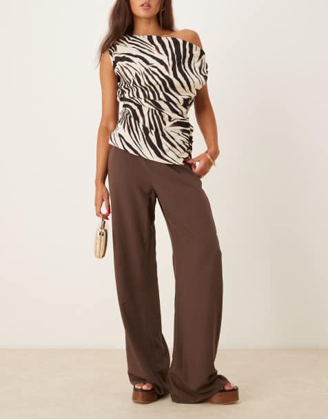 Mango wide leg pants in brown - view 1