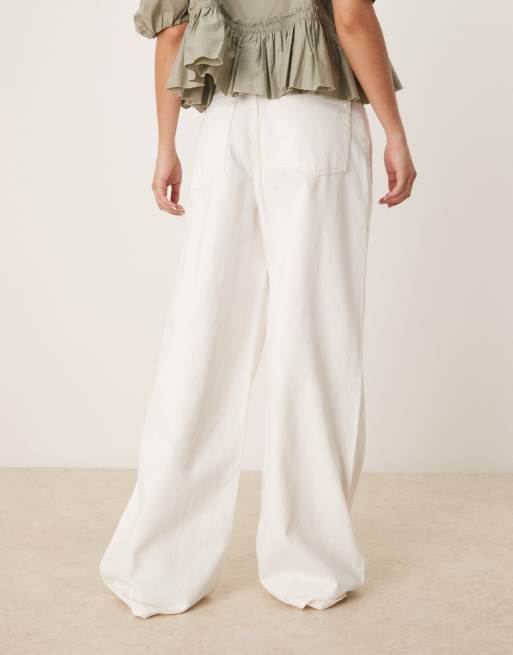 Mango wide leg raw hem waist trouser in white, 5 of 5