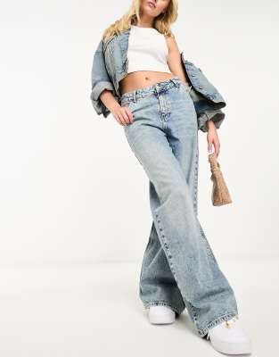 Mango wide leg slouchy denim jeans in washed blue