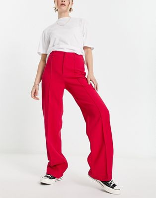 Mango wide leg tailored trousers in hot pink - ASOS Price Checker
