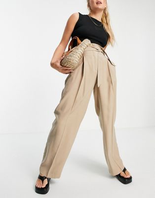 Mango wide leg tailored trouser co-ord in camel - ASOS Price Checker