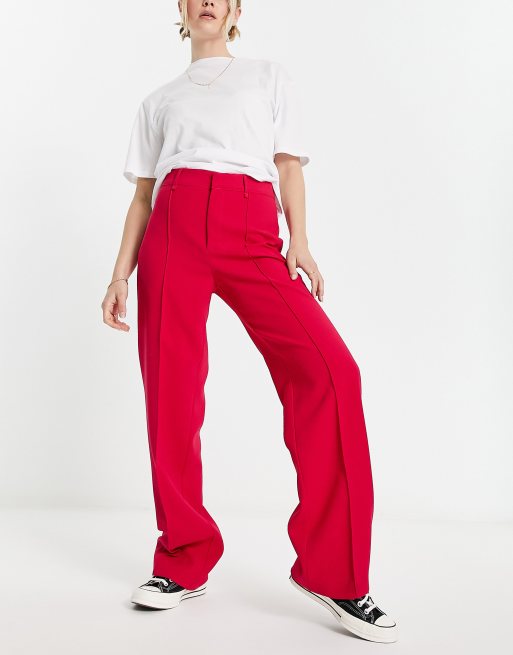 Mango wide leg tailored trousers in hot pink ASOS