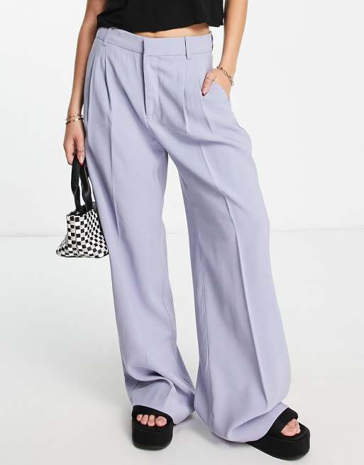 Mango wide leg tailored trousers in soft blue | ASOS