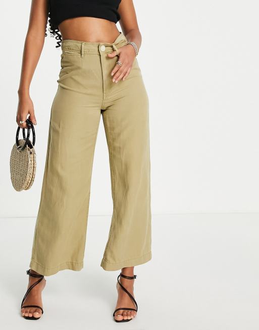 Mango wide leg trouser in khaki