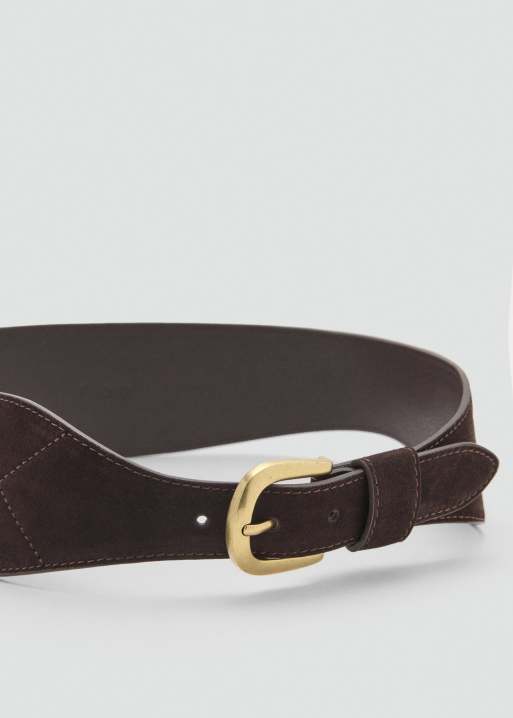 Mango wide suede belt in dark brown