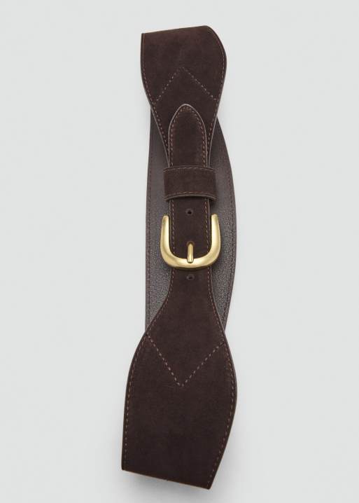 Mango wide suede belt in dark brown