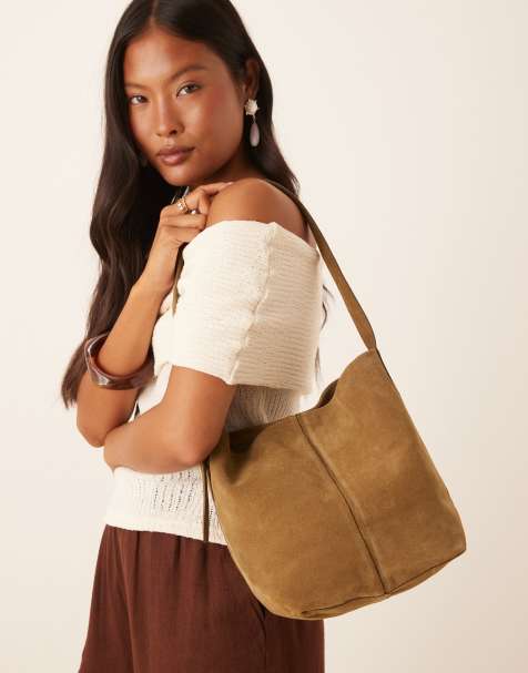 Mango – Wildleder-Tasche in Hellbraun mit Schnallenriemen - view 1