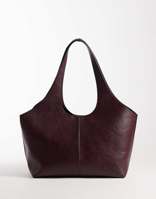 Mango – Wiśniowoczerwona minimalistyczna torba typu tote z imitacji skóry