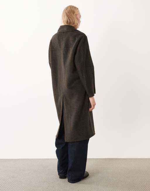 Mango wollen mix double breasted midi jas met bruine ruit, 4 van 4