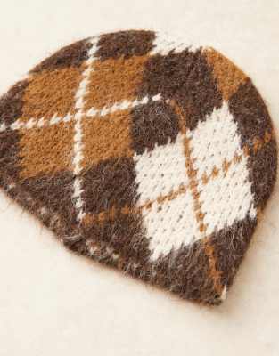 Mango Wool Blend Argyle Beanie 57 In Brown