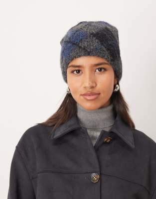Mango Mango wool blend argyle beanie co-ord in grey