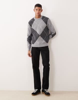 Mango Wool Blend Argyle Sweater In Gray