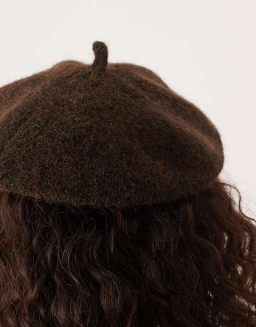 Mango wool blend beret in chocolate | ASOS display picture 1