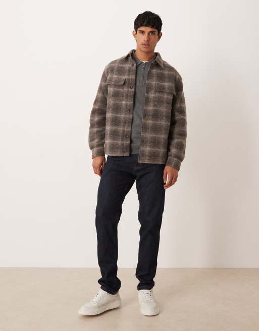 Mango wool blend checked shacket in brown, 2 of 5
