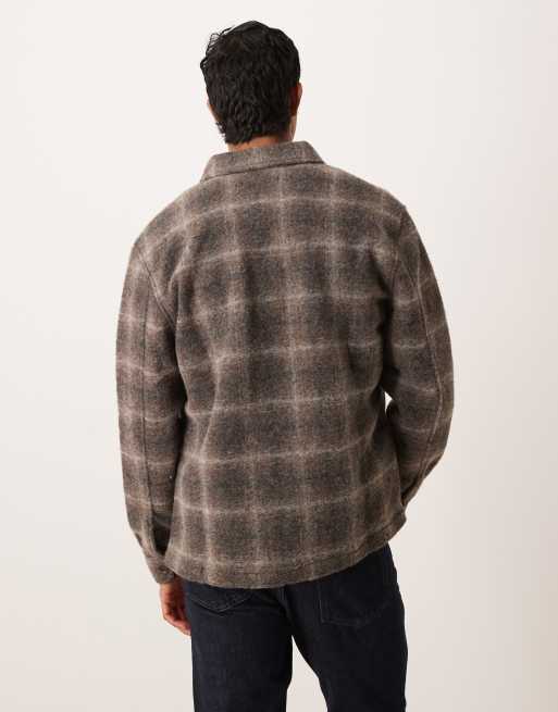 Mango wool blend checked shacket in brown, 3 of 5