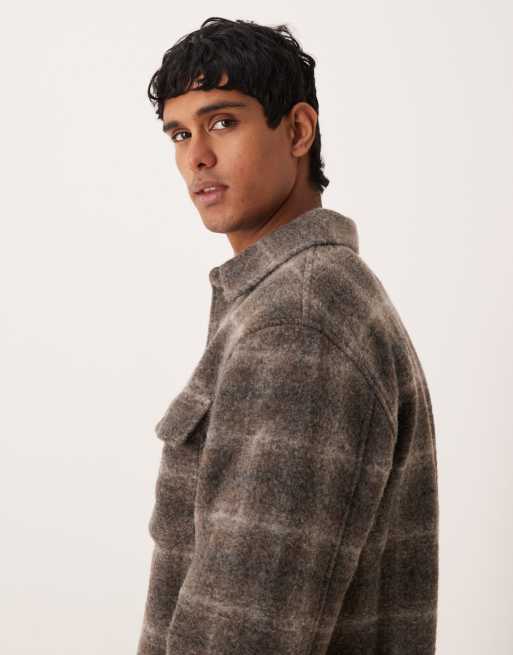 Mango wool blend checked shacket in brown, 4 of 5