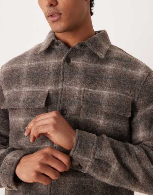 Mango wool blend checked shacket in brown, 5 of 5