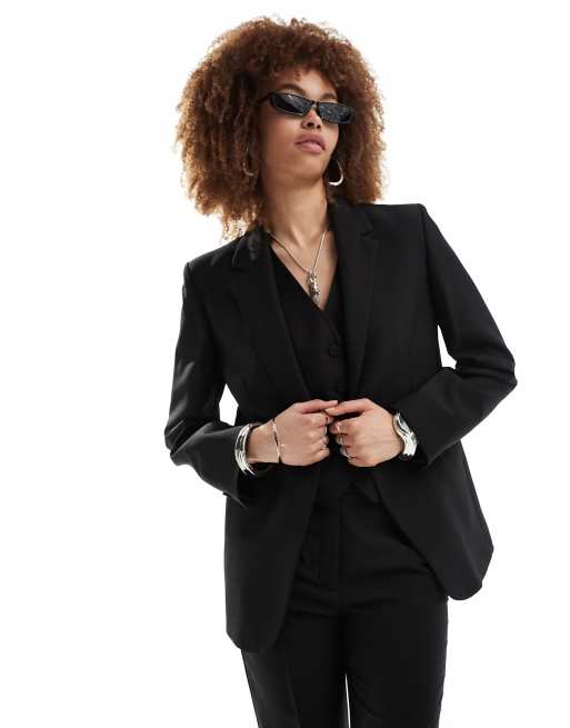 Mango wool blend co ord blazer in black