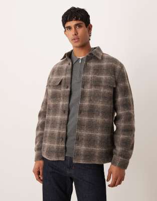 Mango Wool Blend Plaid Shacket In Brown