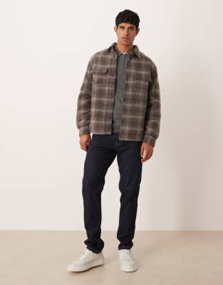 Mango Wool Blend Plaid Shacket In Brown