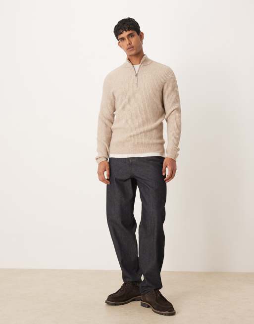 Mango wool blend quarter zip knit sweater in oat, 2 of 5
