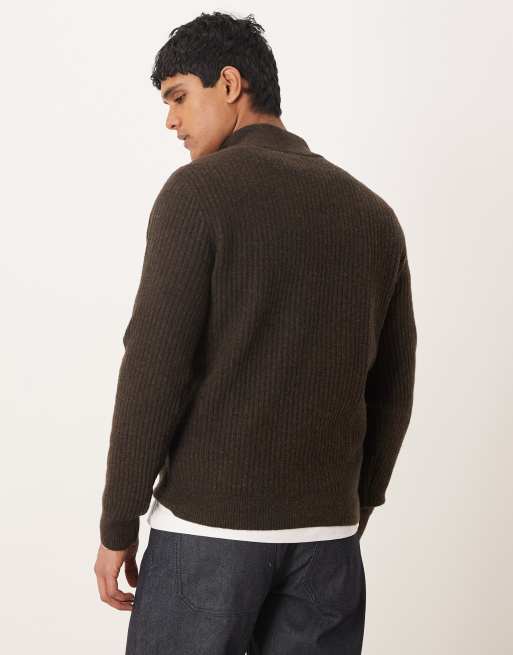 Mango wool blend quarter zip knitted jumper in brown, 3 of 5