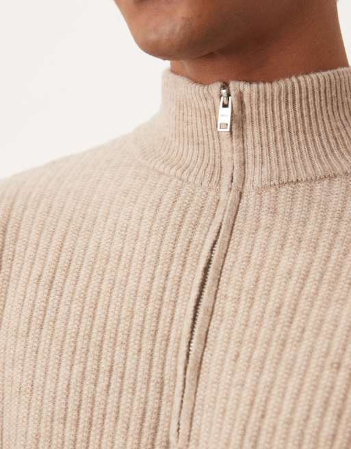 Mango wool blend quarter zip knitted jumper in oat, 5 of 5