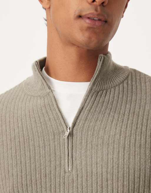 Mango wool blend quarter zip knitted jumper in sage green, 5 of 5