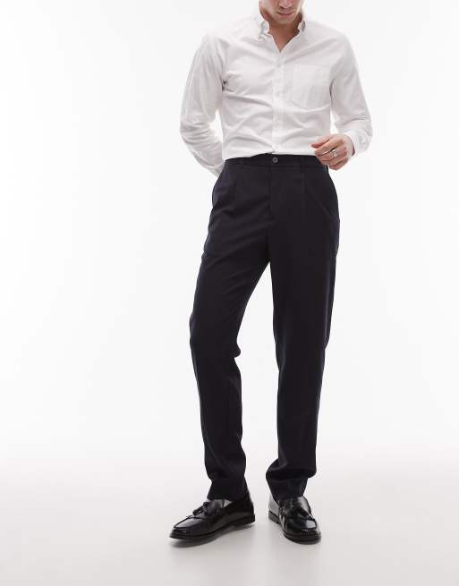 Mango wool blend slim fit pants in navy