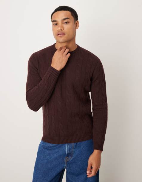 Mango wool cable knit jumper in burgundy - view 1