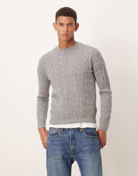 Mango wool cable knit jumper in grey - view 1