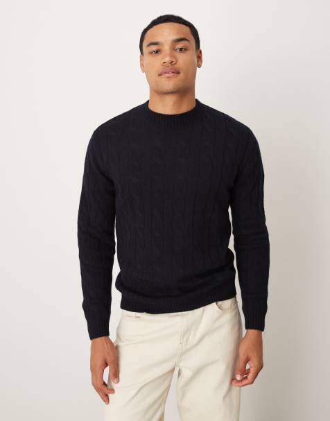 Mango wool cable knit jumper in navy - view 1