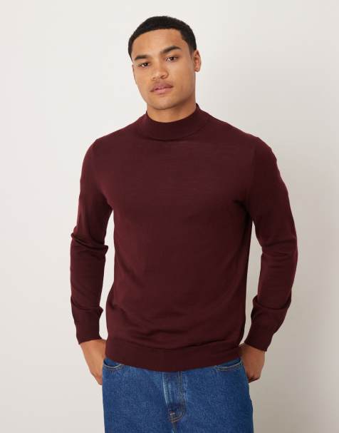 Mango wool high neck jumper in dark red - view 1