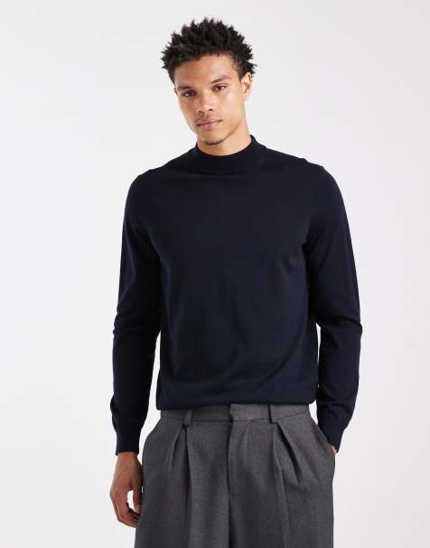 Mango wool high neck jumper in navy - view 1