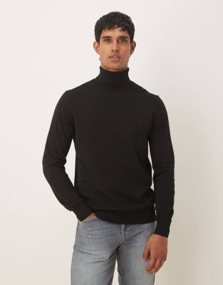 Mango Wool Knit Turtle Neck Top In Black