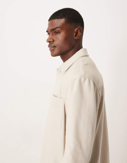 Mango wool look textured overshirt in cream, 4 of 5