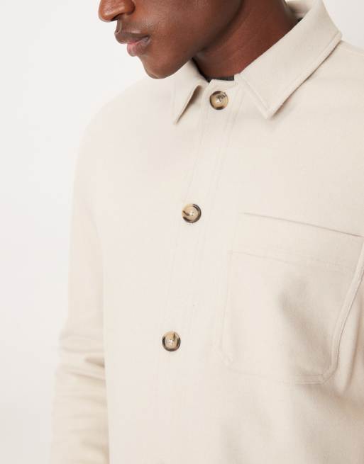 Mango wool look textured overshirt in cream, 5 of 5