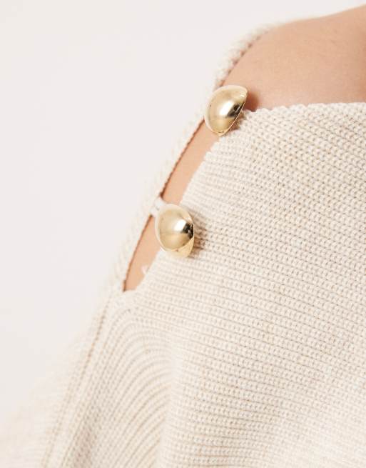 Mango wool mix asymmetric jumper with hardware detail in beige, 4 of 4