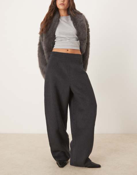 Mango wool mix barrel pants in charcoal - view 1