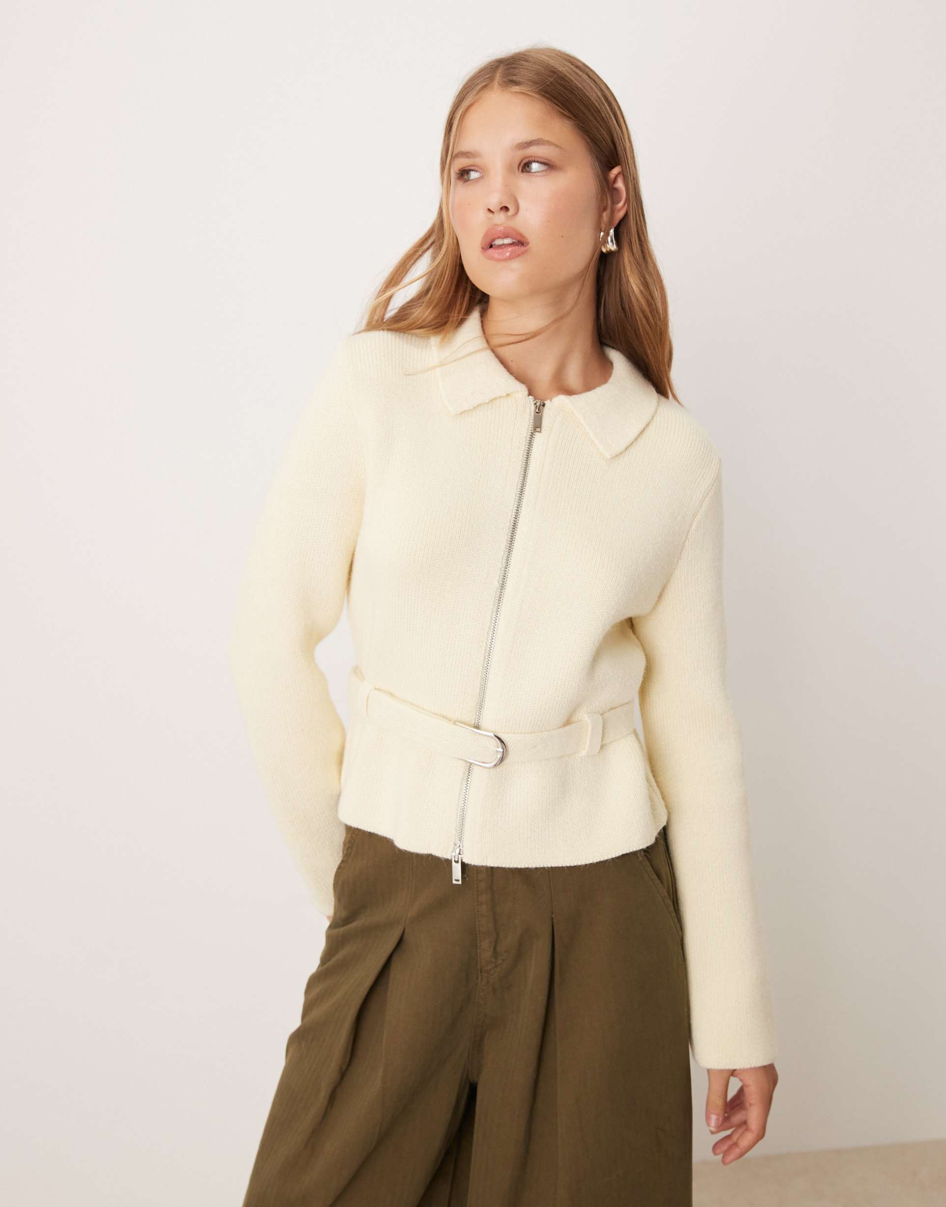 mango wool mix belted cardigan in beige
