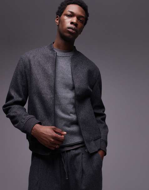 Mango wool mix bomber jacket in charcoal - view 1