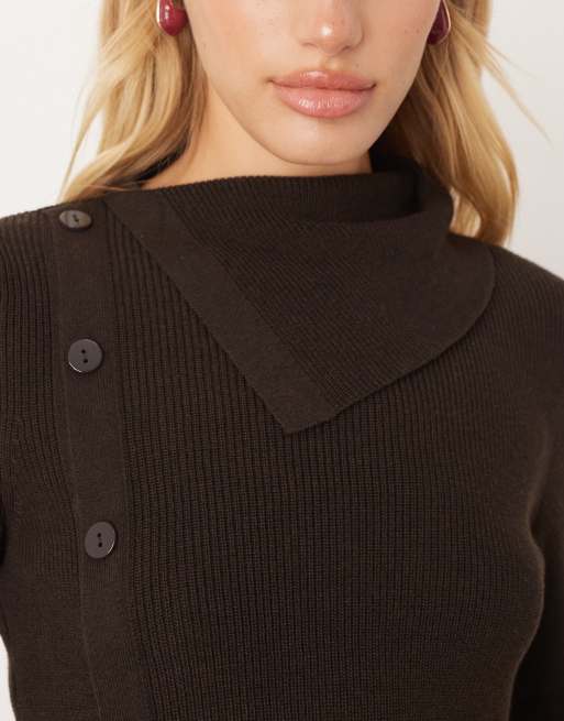 Mango wool mix button detail jumper in brown
