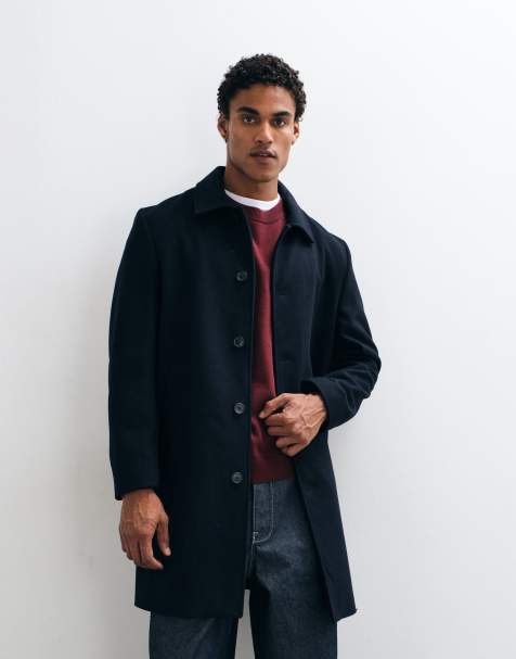 Mango wool mix button up collared tailored coat in navy - view 1