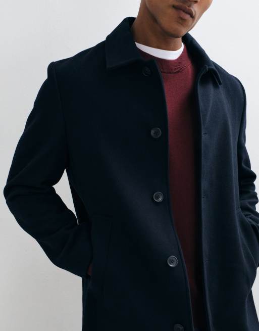 Mango wool mix button up collared tailored coat in navy, 5 of 5