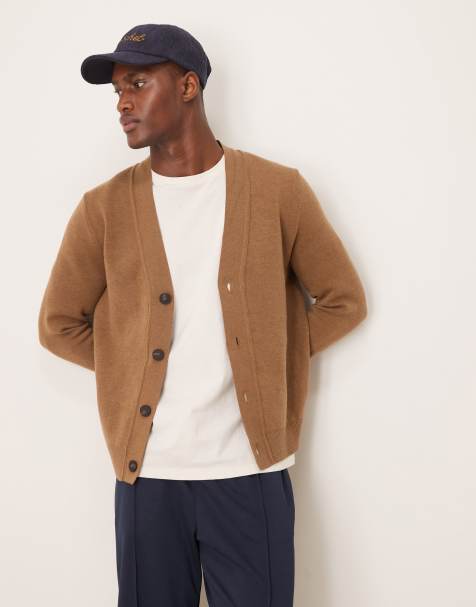 Mango wool mix cardigan in tan - view 1