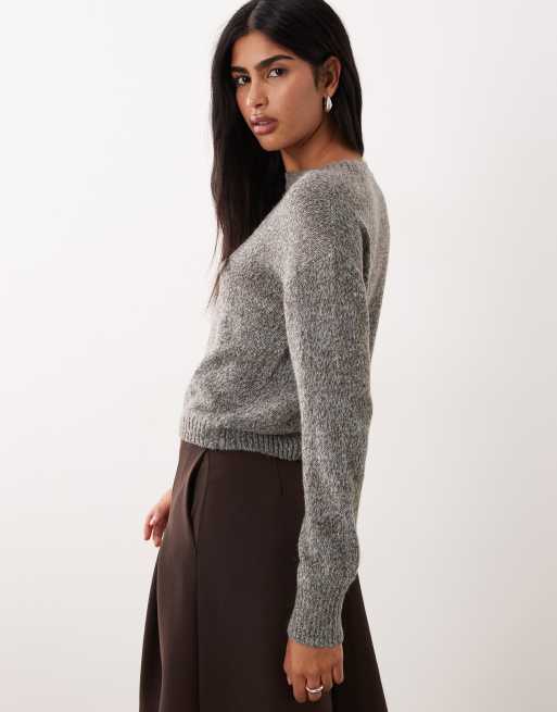 Mango wool mix crew neck sweater in brown and blue, 4 of 4