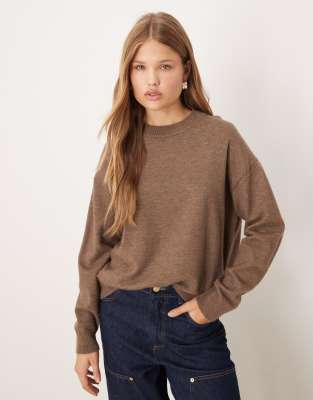 Mango Wool Mix Crew Neck Sweater In Brown